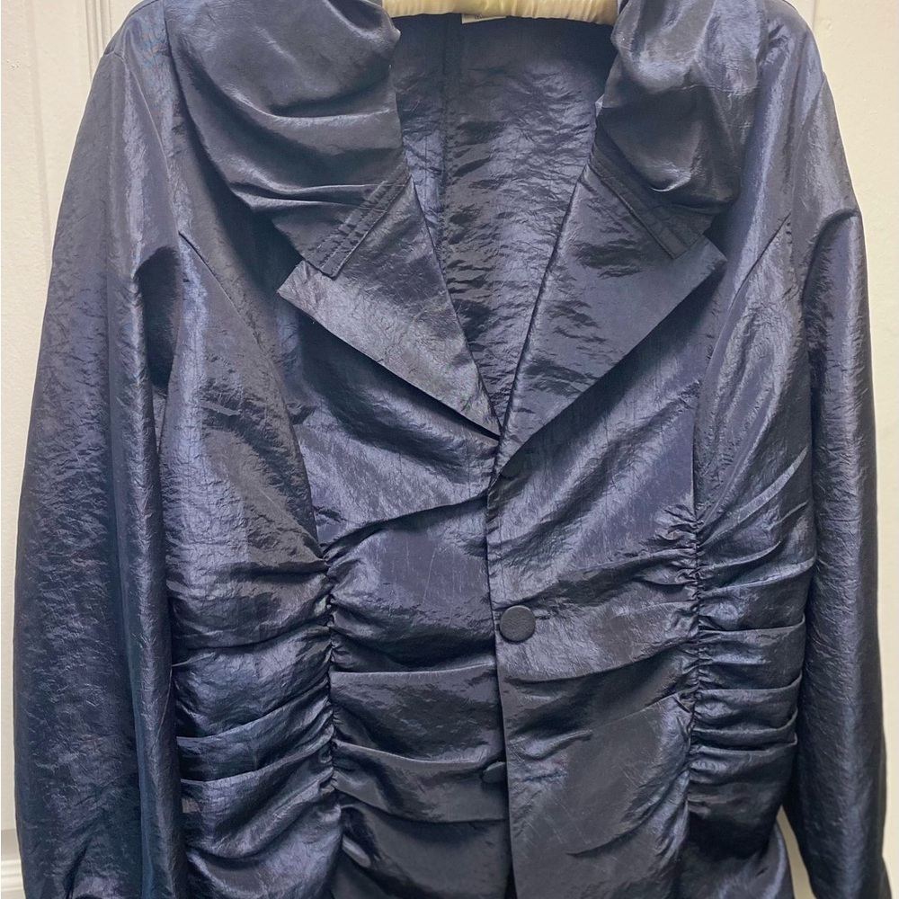 Puli Shiny Black Ruched Women's Blazer
